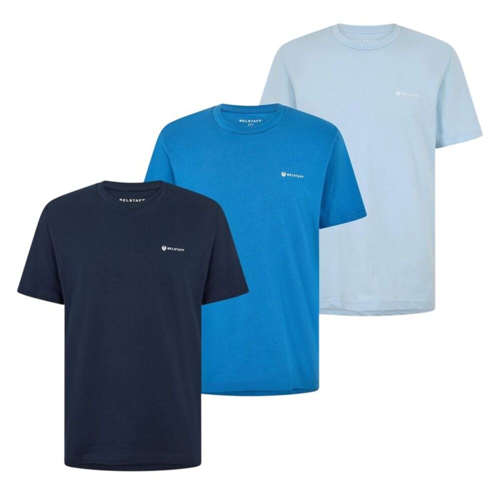 Belstaff Mens Logo Cotton T-Shirt (Pack of 3) / Ink/Blue/Sky Blue